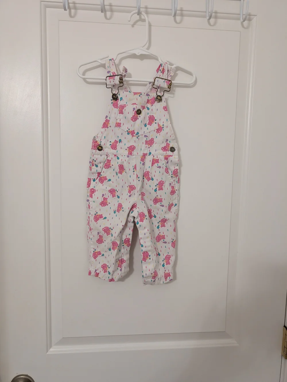 Vintage Hush Puppies Baby 6-9M Pink Teddy Bear Overalls Romper 90s